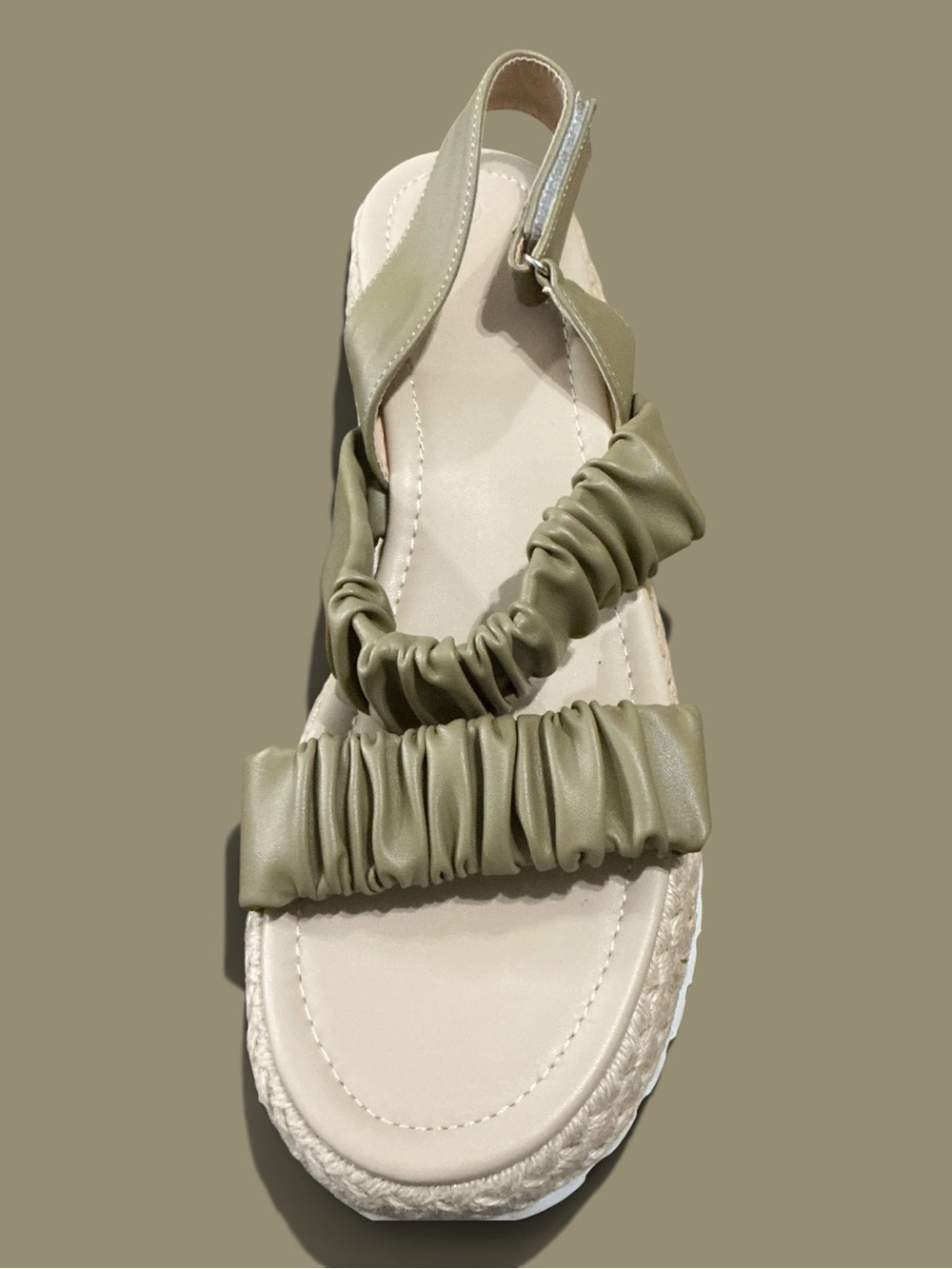 Womens Olive Ruched Strap Slingback Sandal